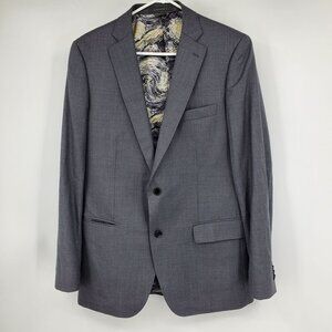 Indochino Van Gogh‎ Starry Night Mens 2 Button Grey Blazer Suit Jacket Art Wool